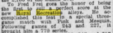 Royal Recreation (Royal Skateland) - Jan 29 1928 Perfect Score Fred Frei (newer photo)